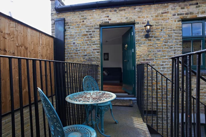 Private patio with bistro set